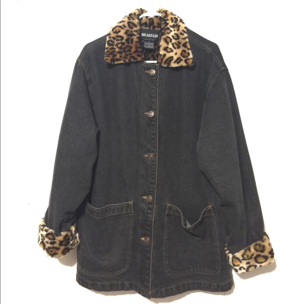 Braefair Vintage Denim Jacket Leopard Lined Sz M